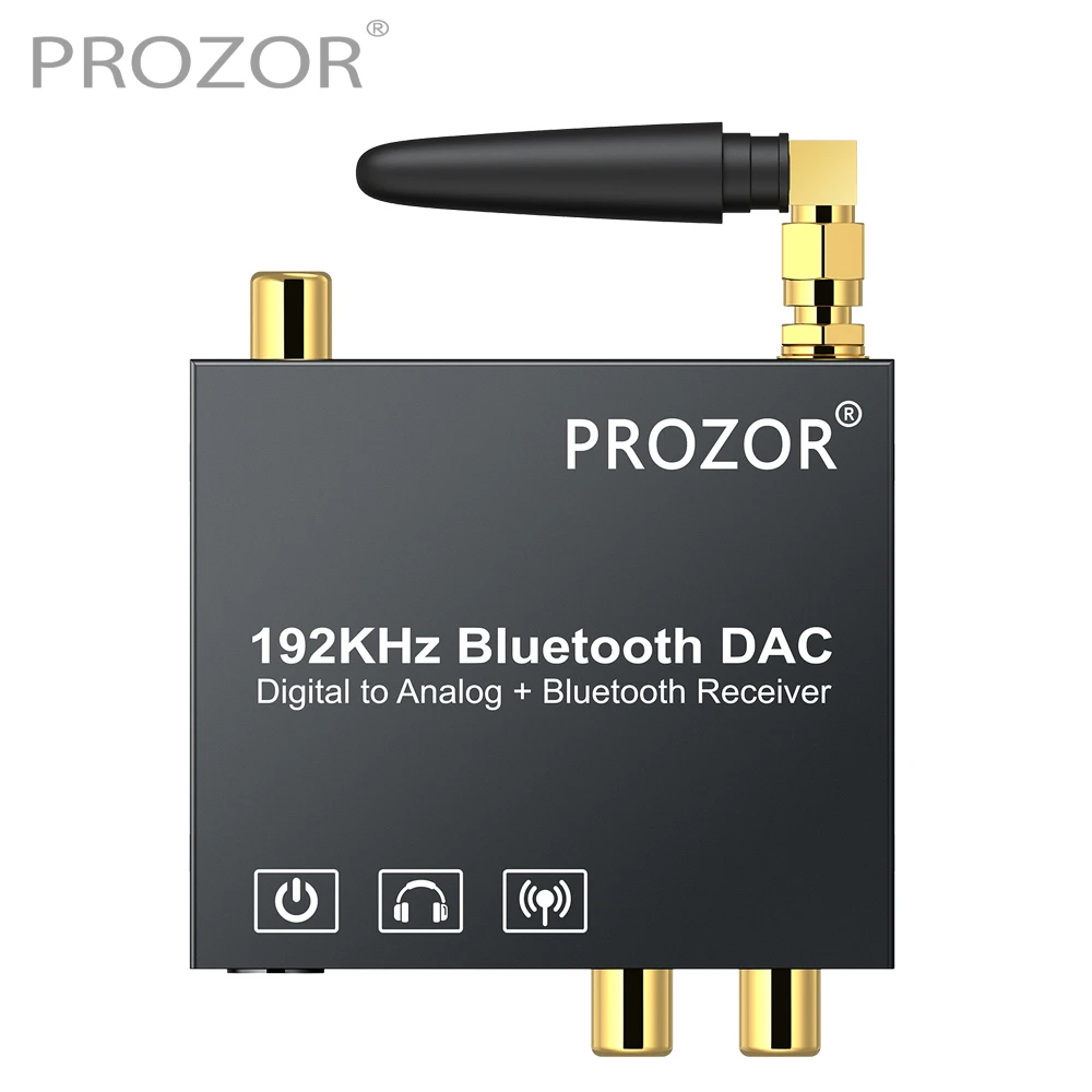 PROZOR Bluetooth 5.0 Receiver DAC Digital to Analog Audio Converter Adapter Coaxial Toslink to Stereo L/R RCA with Power Switch