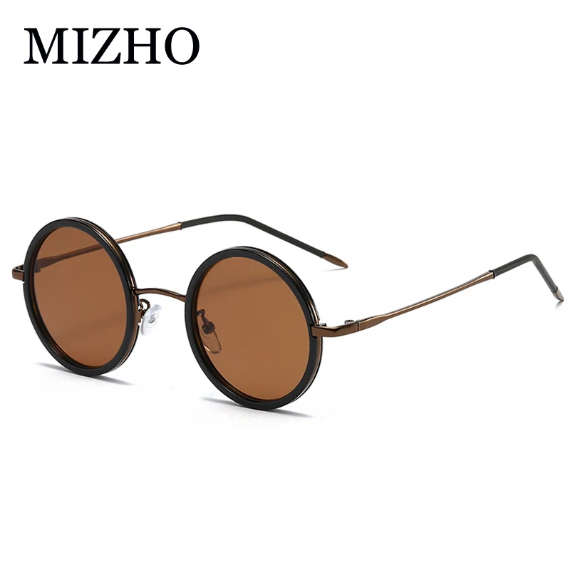 

MIZHO Vintage Men Clear Sunglasses Women Retro Punk Style Round Metal Frame Brown Lens Sun Glasses Fashion Eyewear Hip Hop
