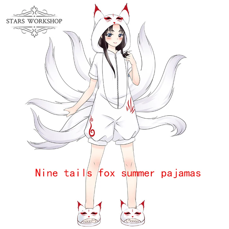 

Anime Cartoon Fox Cosplay Costume Fox White Pajamas Adult Men Women Jumpsuits Summer Winter Flannel Home Sleepcoat