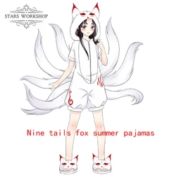 Anime Cartoon Fox Cosplay Costume Fox White Pajamas Adult Men Women Jumpsuits Summer Winter Flannel Home Sleepcoat