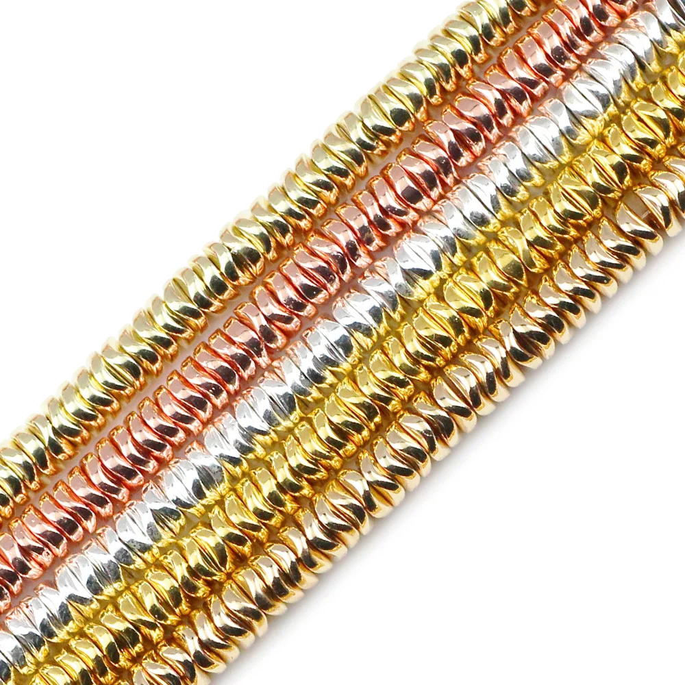 

JHNBY Gold Colour Waves Spacer Hematite Natural Stone 6mm Flat round Loose Beads For Jewelry bracelets Making Diy accessories