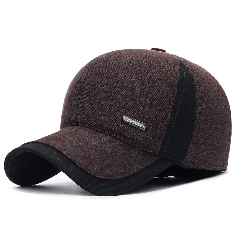 New Warm Mens Winter Wool Baseball Cap Ear Flaps Brand Snapback Hats Thicken Cotton Fitted Cap Gorra Hombre Trucker Cap