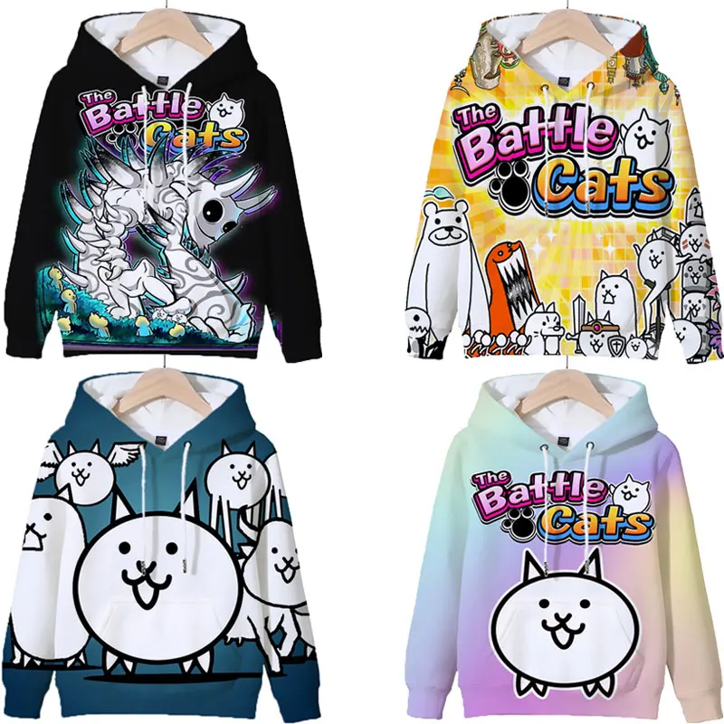 

Kids The Battle Cats Hoodies Cartoon Sweatshirts Boys Girls Funny Game Pullover Tops Sudadera Autumn Streetwear Children Clothes