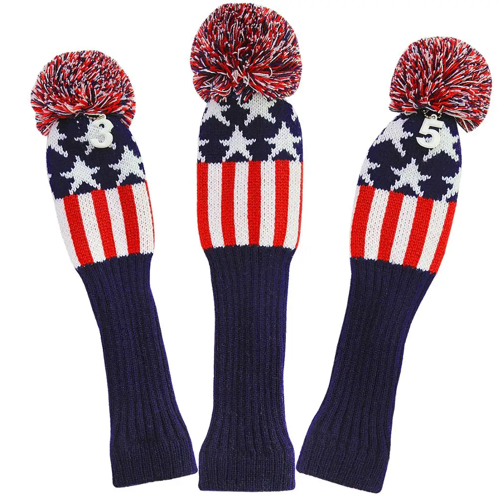 Golf 3pcs/set Knitted Pom Pom Sock Covers 1-3-5 Golf Wood Headcover For Golf Dirver/Fairway Golf Club Headcovers