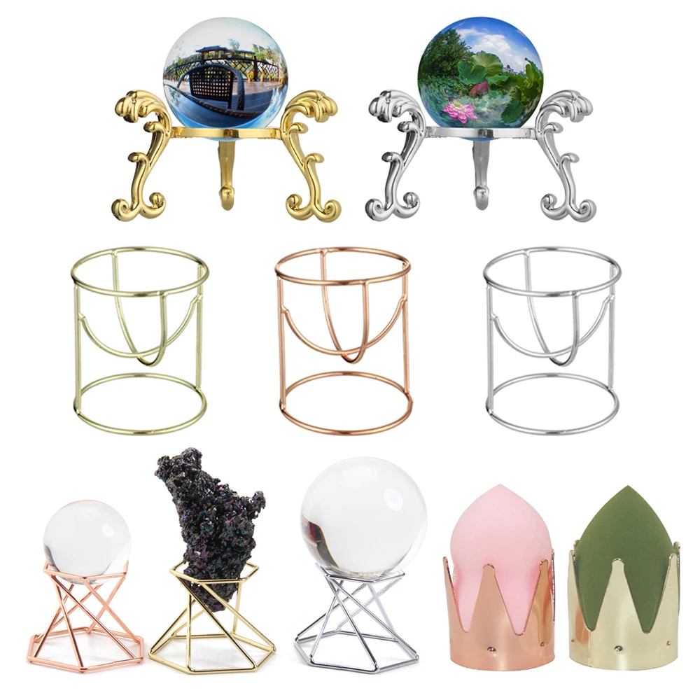 Metal Crystal Ball Base Hexagon/Crown/Egg Shape Sphere Stone Support Display Stand Figurine Holder Home Decor Desktop Ornaments