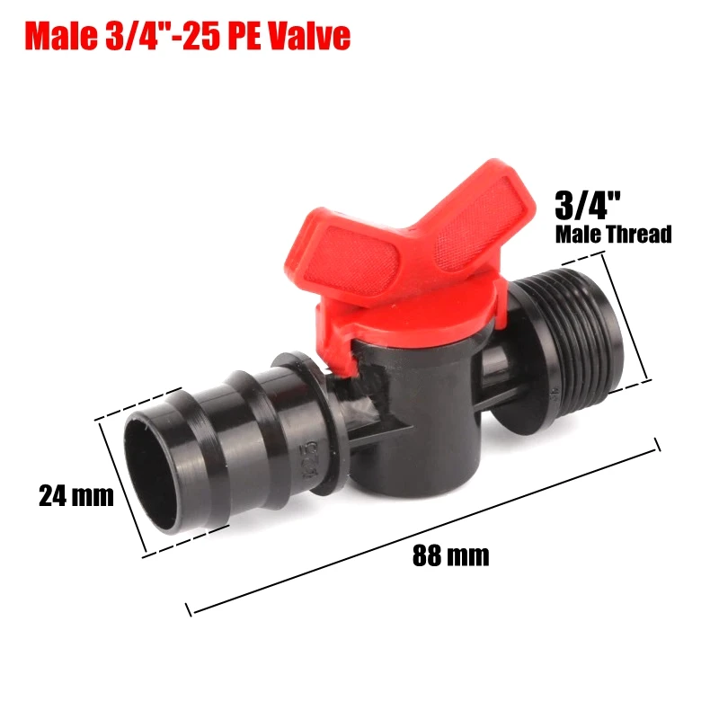 

20pcs 3/4"-25mm Irrigation Valve Farm Greenhouse Water Pipe Hose Valve Watering Kits PE Pipe Switch Garden Water Connectors