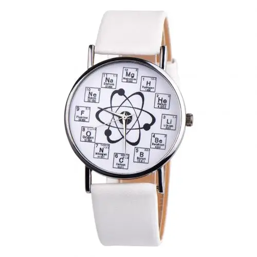 Relojes de cuarzo con diseño creativo para mujer, marcadores de elementos químicos, patrón de moléculas, banda de cuero, 2020