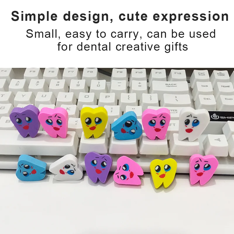 50pcs Cute Tooth Shaped Pencil Rubbler Kawaii Mini Erasers Dental Accessories Gift For Kids Children School Stationery Supplies