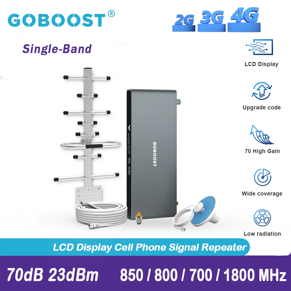 GOBOOST Mobile Cellular Amplifier Smart Phone 2G 3G 4G Signal Repeater GSM 850 LTE 700 800 1800 4G Network Booster Antenna A Kit