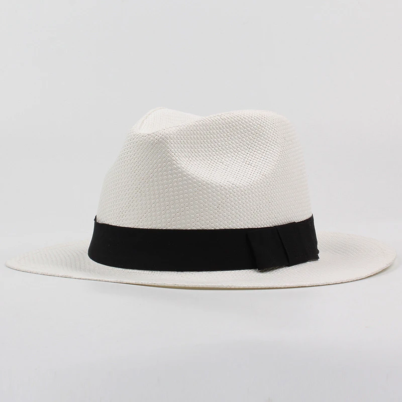 HT3090 New Summer Beach Hat Men Women Black Band Straw Hat Flat Brim Fedoras Panama Hat Male Female Wide Brim Sun Hat Beach Cap