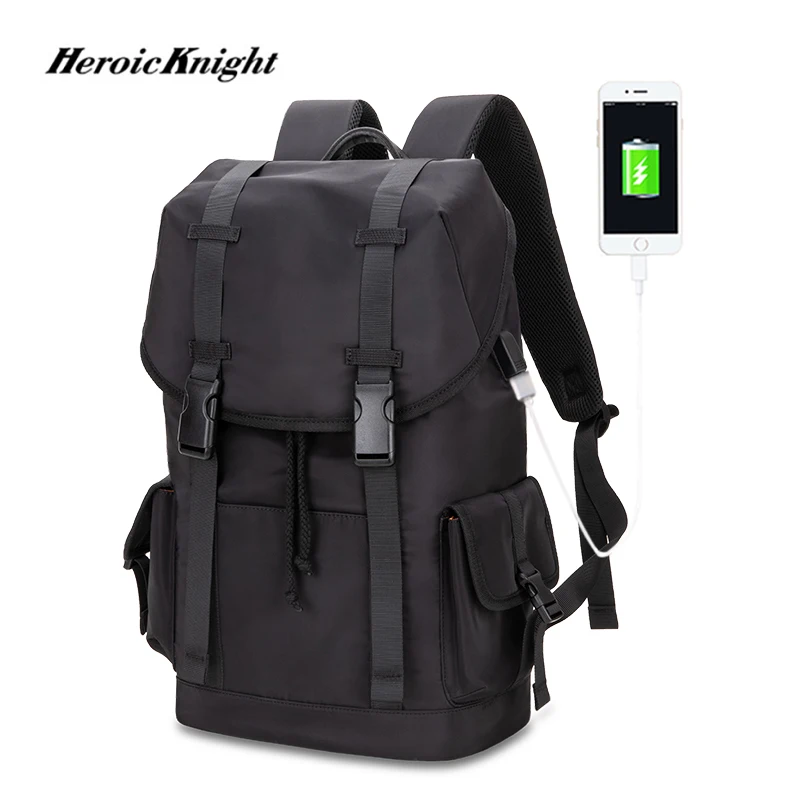 Heroic Knight Large Capacity Travel Backpacks Men USB Charge 15.6in Laptop Backpack For Teenagers Drawstring Bag Male School Bag