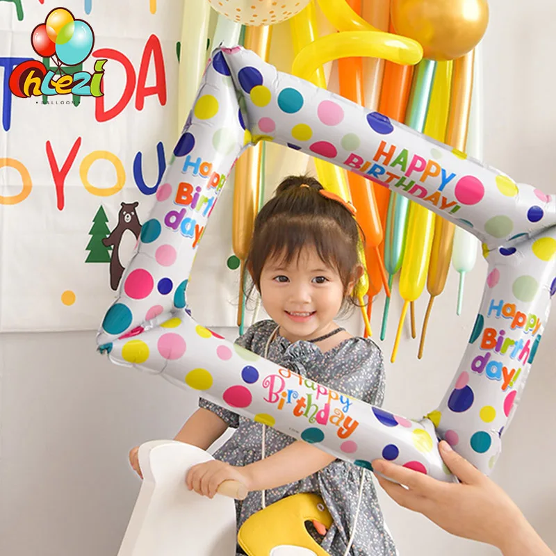 3pcs Birthday Photo Booth Foil Balloons Photo Frame Prop Globos Boy Girl Birthday Party Decorations Kids Toys Baby Shower