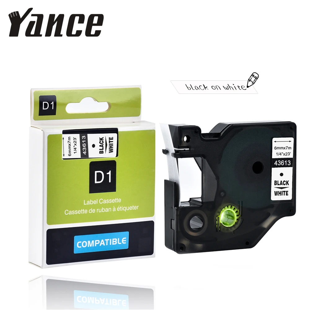 Yance Compatible Dymo D1 Tape 43613 black on white 6mm label maker machine dymo Tape for DYMO ribbon printer LM160 LM280 PNP