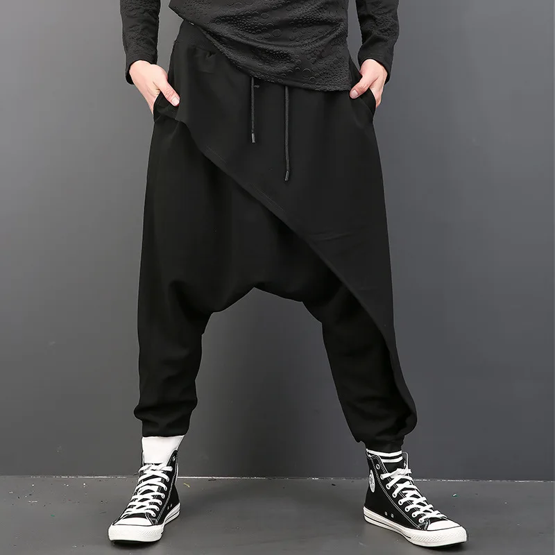 Men's Spring New Dark Fashion Trend Youth Halter Quilted Harem Pants Loose Large Casual Low Grade Leggings
