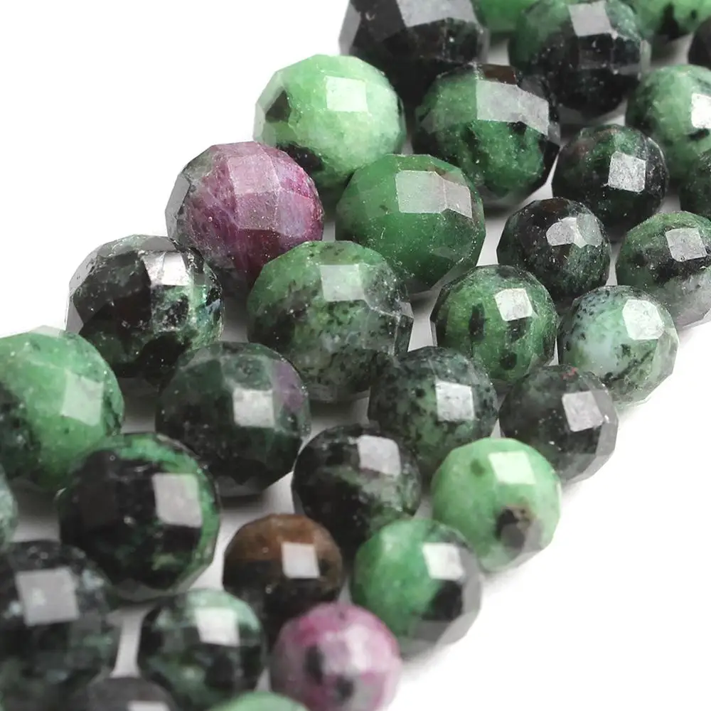 AAA Natural Faceted Green Rubys Zoisite Loose Spacer Beads For Jewelry Making DIY Bracelet Necklace Accessories 7.5\'\' 6mm 8mm