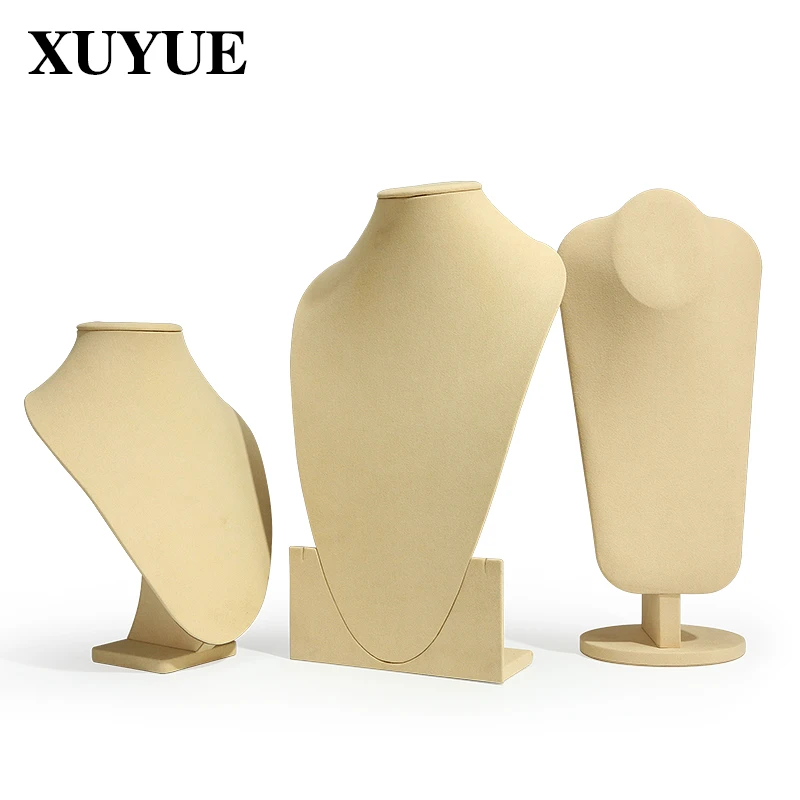 Necklace Display Stand Beige Microfiber Portrait Necklace Pendant Mannequin Window Props Jewelry Necklace Stand