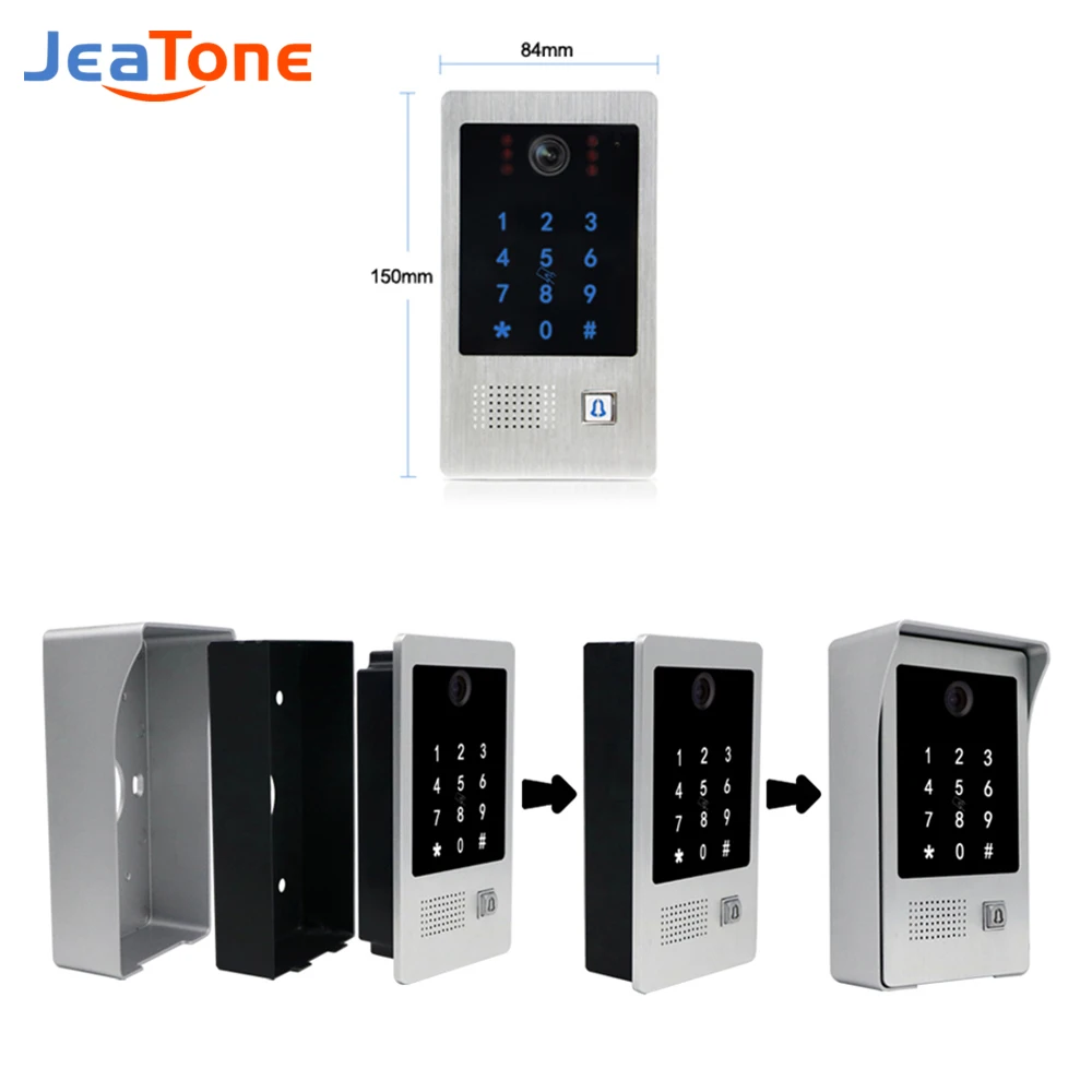 Jeatone 4-wire Outdoor Doorbell Calling Panel Password Swiping Door Bell AHD 1080P/720P Video Intercom System IP65 Waterproof