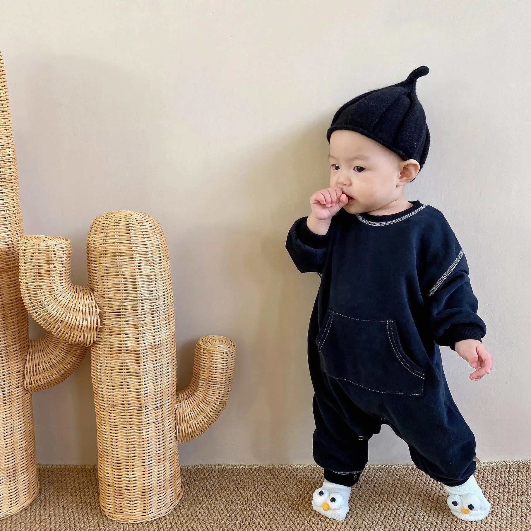 Pelele de algodón con bolsillos grandes para bebé, mono de manga larga, ropa de otoño, 0 a 24 meses