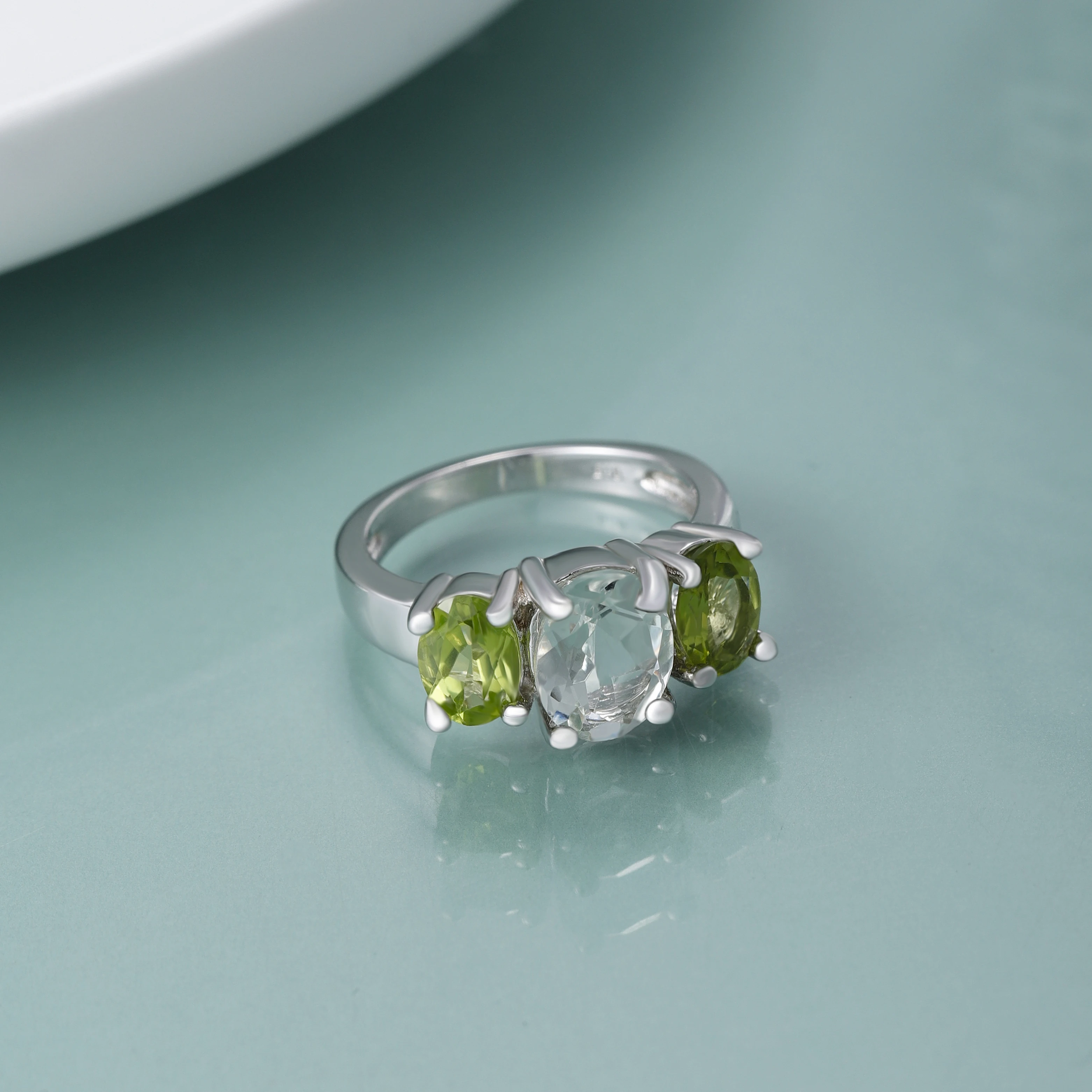 Gem's Beauty 925 Sterling Silver Triology Rings Natural Green Amethyst Zircon Rings For Women Fine Jewelry