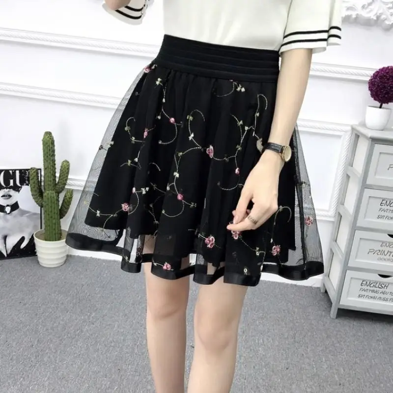 

Casual Ruffle 2021 Summer Skirt Women A line High Waist Pleated safe Short Skirt Chiffon Beach Skirt