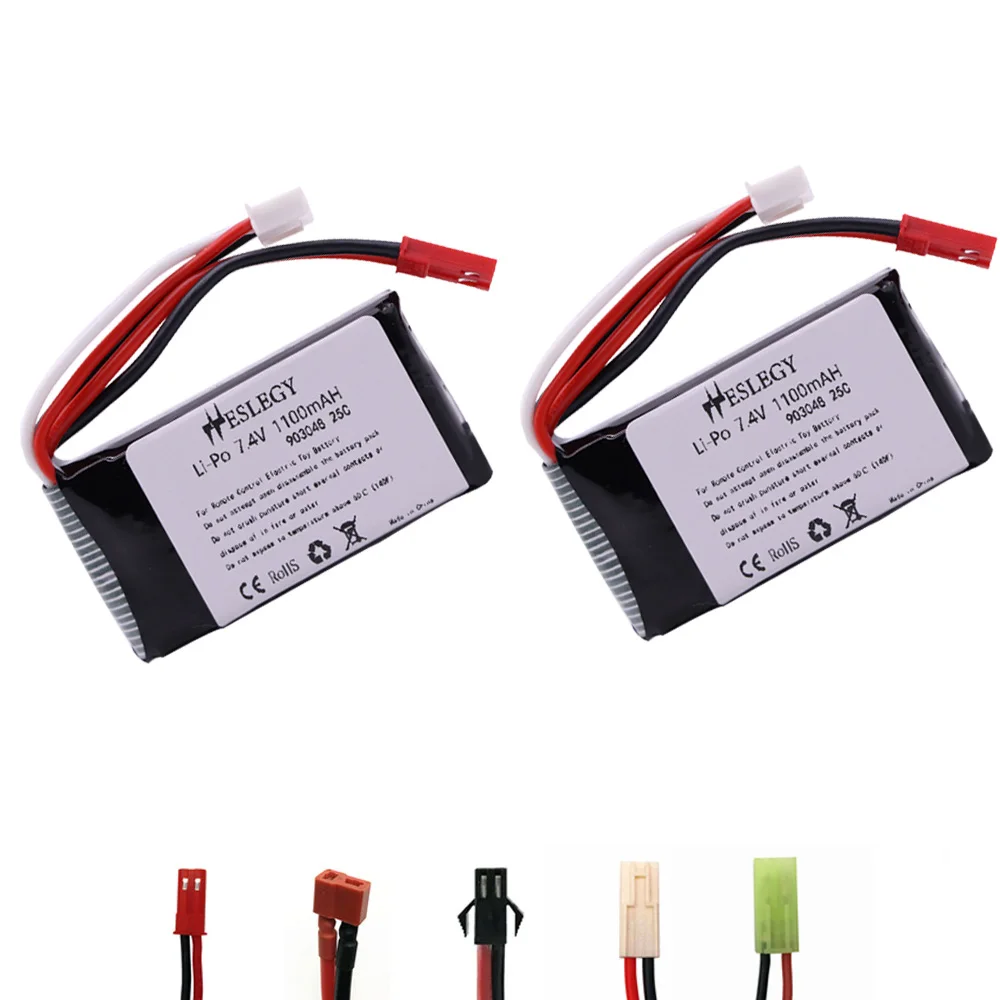 

7.4V 1100mah LiPo Battery 25C For Wltoys V353 A949 A959 A969 A979 k929 7.4v Drone Battery For RC Cars Helicopters Boats 2pcs/lot