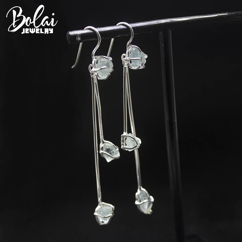 

Natural rough Aquamarine long dangle earrings solid 925 sterling silver genuine gemstone handmade jewelry for women's unique