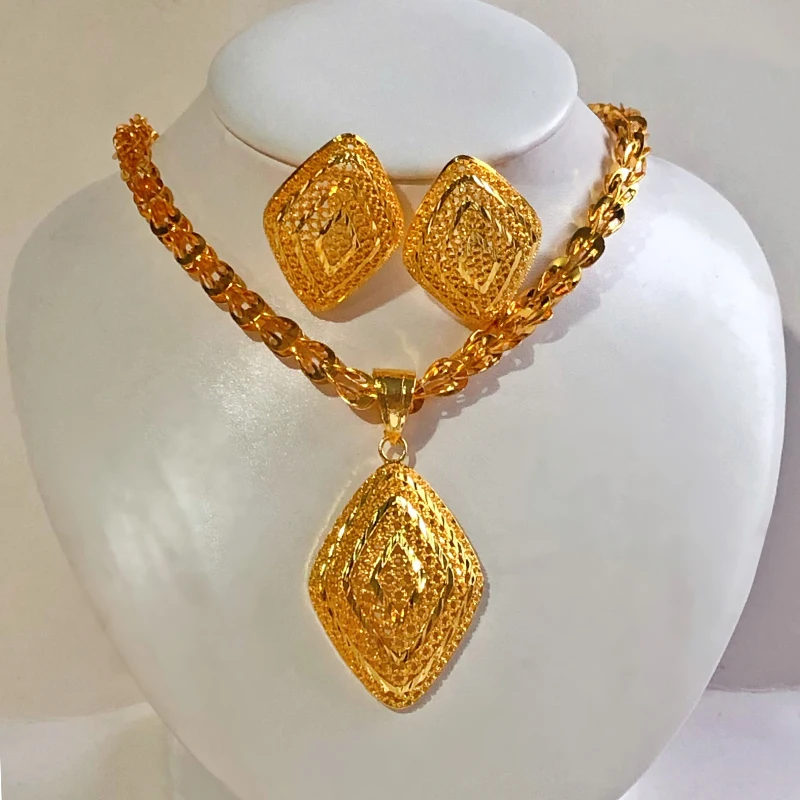 WANDO 24K Gold Color Dubai Nigeria France flower Earring/big Phoenix tail Necklacet Wedding Jewelry Set  Women Wedding Gift