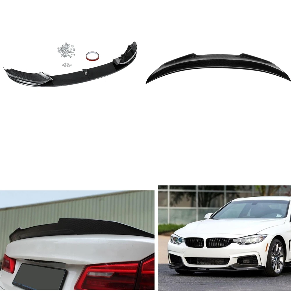 

For BMW F32 F33 F36 4 Series M Sport 2014-2020 Coupe 2-Door Front Bumper Lip+PSM Rear Trunk Spoiler Wing Carbon Look Splitter