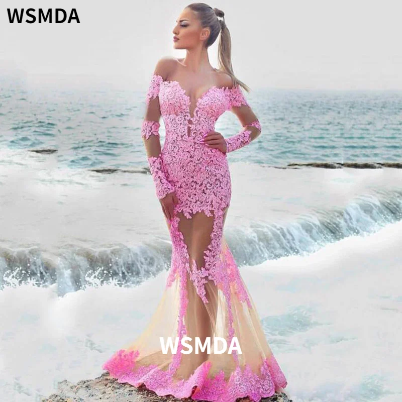 Elegant V Neck Off The Shoulder Long Mermaid Evening Dresses 2021 Custom Made with Lace Appliques Formal Evening Gowns Mariage