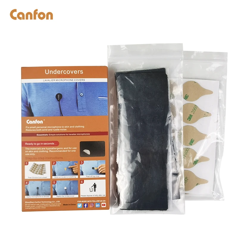 Canfon Mic Undercover dengan 40 Perekat dan 40 Cakram Kain untuk Menyembunyikan Mikrofon Lavalier dan Mengurangi Kebisingan Angin, 20 dari Masing-masing Hitam/Putih