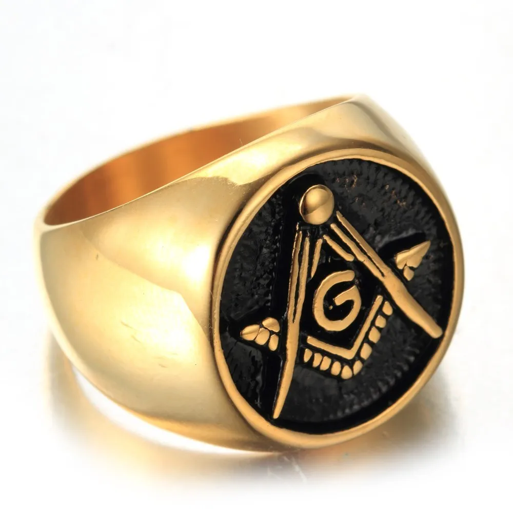 Freemason Men's Gold Ring Free Mason 316L Stainless Steel Masonic Ring