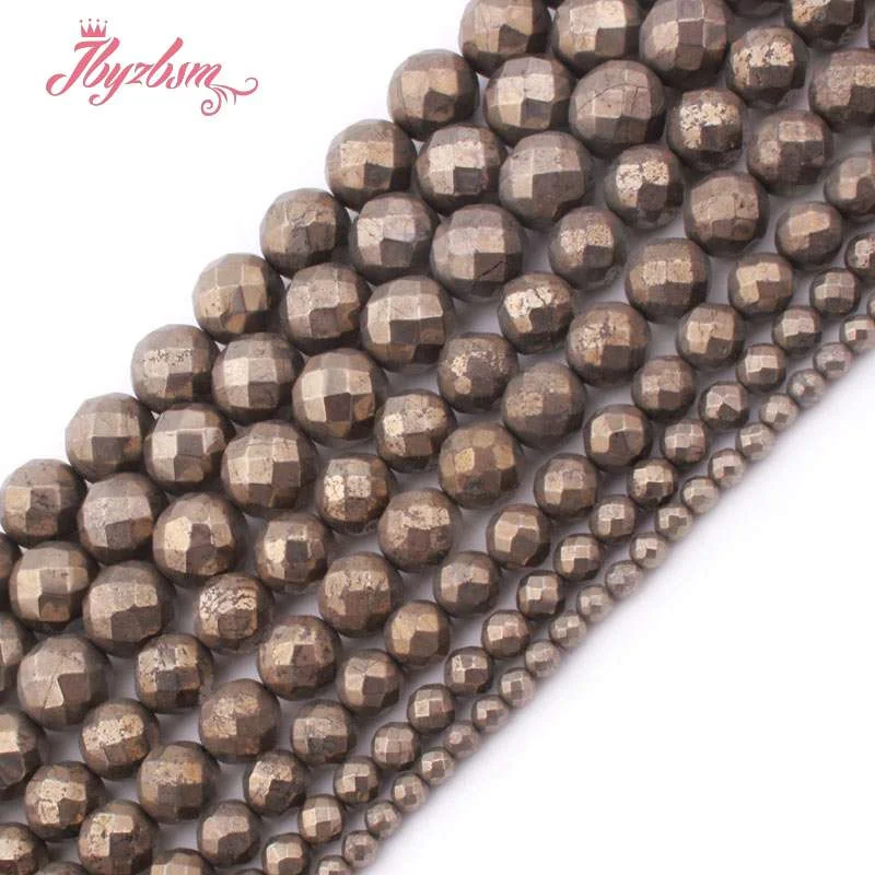 2,3,6,8,10mm Faceted Round Silvers Gray Pyrite Loose Beads Natural Stone Beads For DIY Necklace Bracelets Jewelry Making Str 15