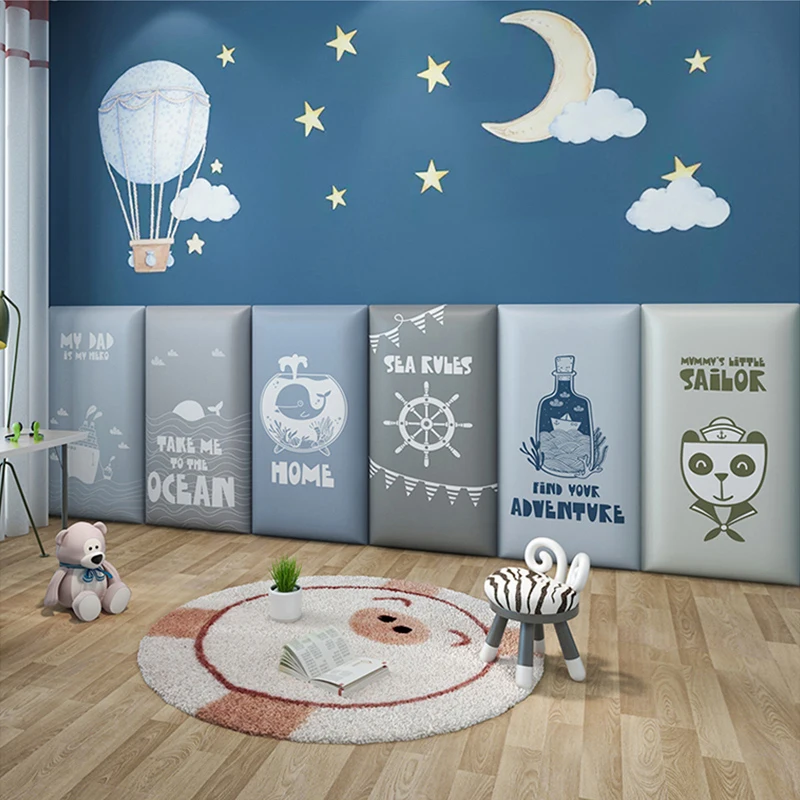 Blue Moon Morandi Pattern Anti-collision 3D Wall Sticker Bed Headboard Soft Pack Tatami Children's Room Baby Bedroom Background