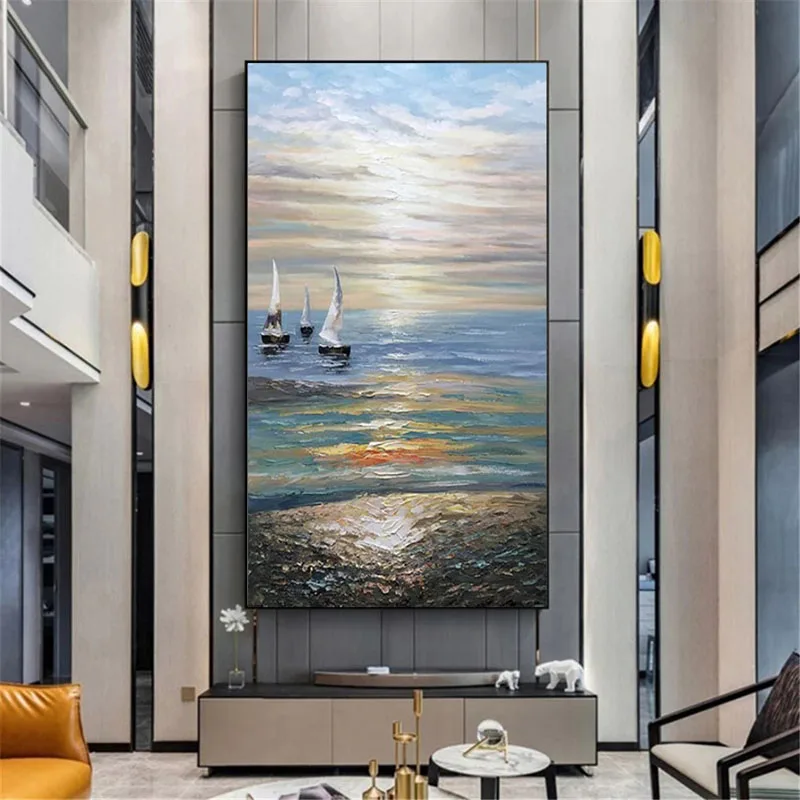 

Decorative Items Handmade Abstract Boat Ship Oil Painting Picture Canvas Wall Art Unframed Artwork High Quality Living Room