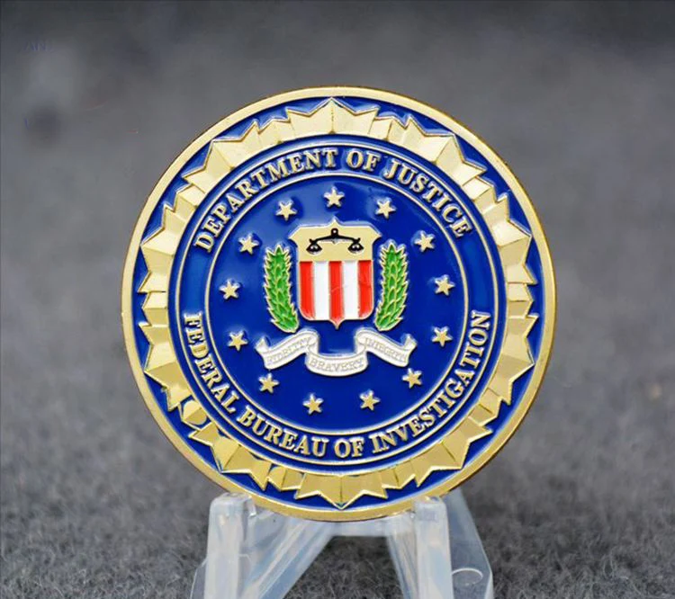 Gold Plated Coin Department of Justice American FBI Metal Coin With Plastic Case For Gifts