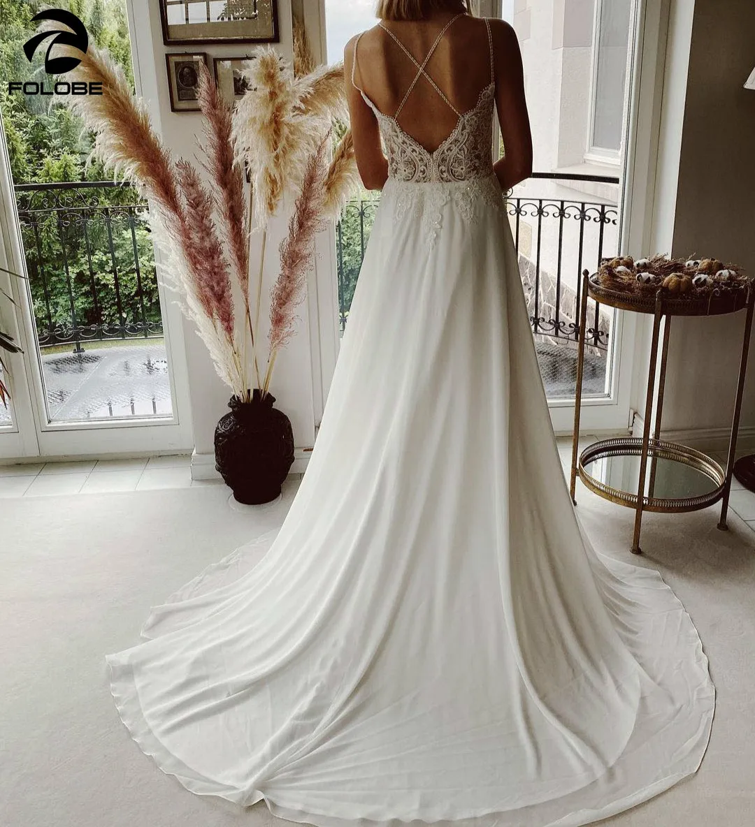 2021 Illusion Design Backless suknie ślubne Spaghetti Strpas Sweetheart aplikacje szyfonowa suknia ślubna vestidos de novia