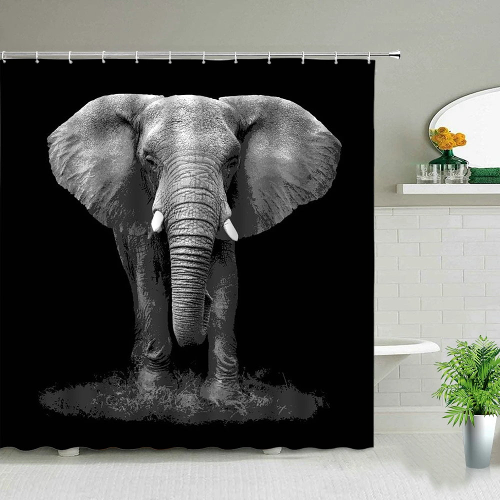 African Animal Elephant Lion Tiger Giraffe Pattern Shower Curtain Leopard Wolf Bathroom Bathtub Decor Gift Waterproof Curtains