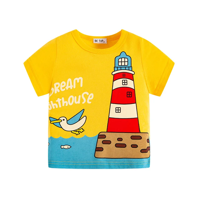 TUONXYE Summer Boys T-shirts Tops Clothes Cartoon Whale lighthouse Children Round Neck Short sleeve Knitting Cotton 2 3 7years