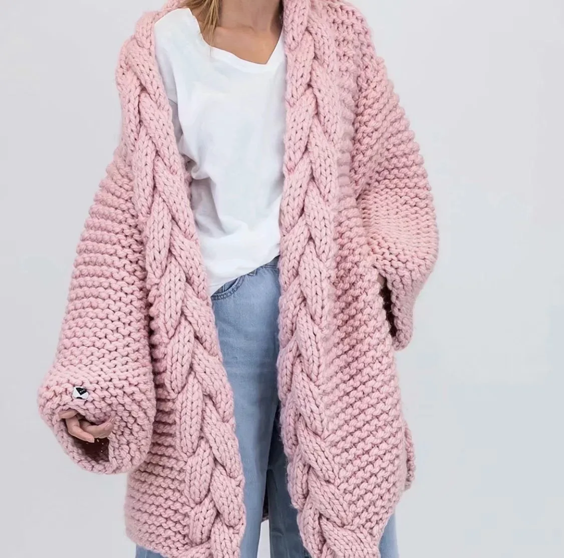 Autumn and Winter handmade stick needle tassel knitted cardigan coat blogger ins sweater for women warm loose K875