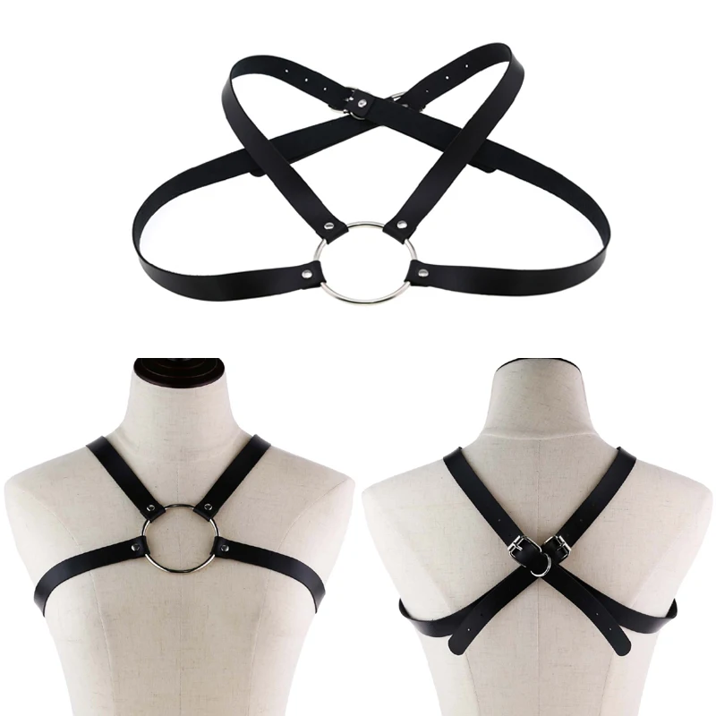 Punk O-ring body with PU leather shoulder strap, belt and belly strap