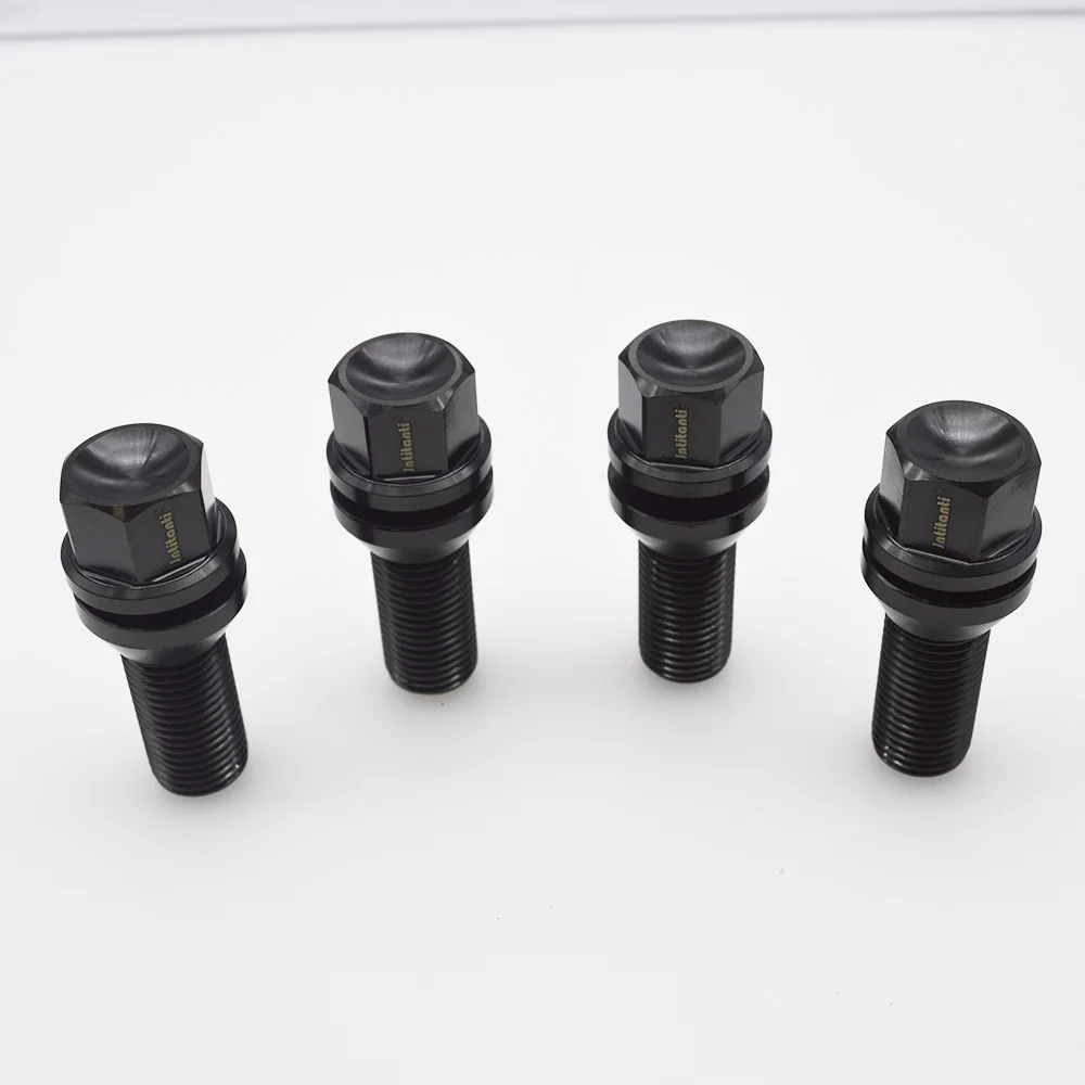 Jntitanti High performance black color  new type Gr.5 titanium lug bolts M14*1.5*28mm with free cone seat washer