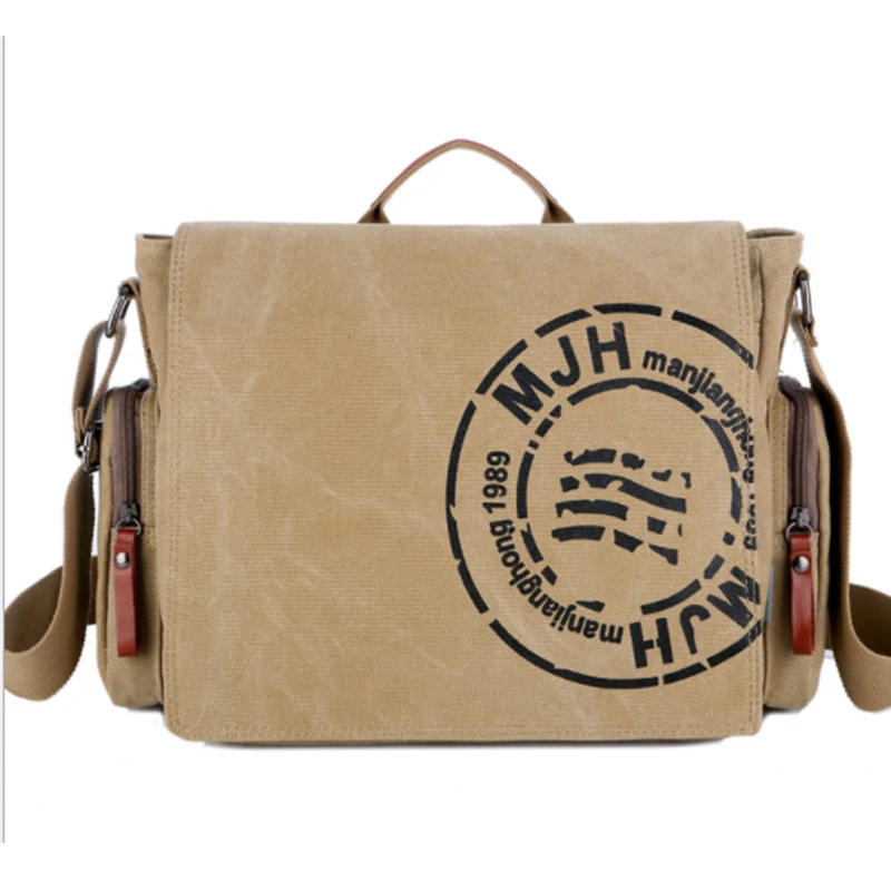 Men\'s Vintage Messenger Bags Quality Canvas Shoulder Bag Men Casual Business Crossbody School Bag Sports Printing Travel Handbag