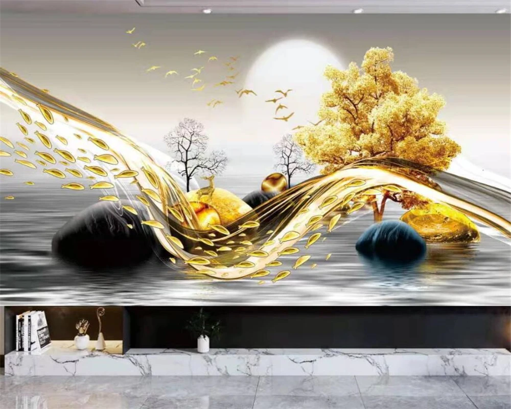 beibehang Customized new landscape light luxury TV background living room sofa elk golden tree wallpaper papier peint