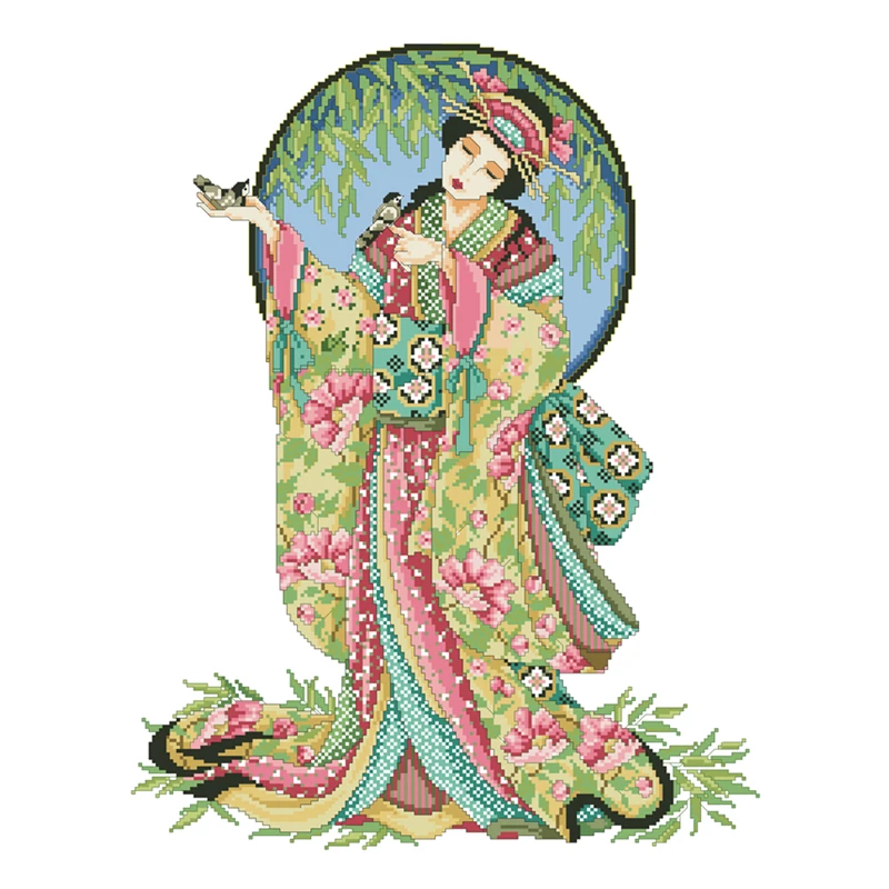 Japanese girl cross stitch kit 18ct 14ct 11ct unprint canvas cotton thread counted needlework thread embroidery set