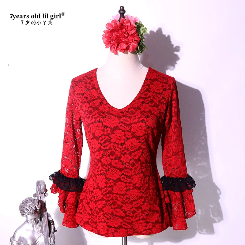 Lace Flamenco Dance Tops Square/Latin  Blouse For Women/Girl Pratice Spanish  HGG02