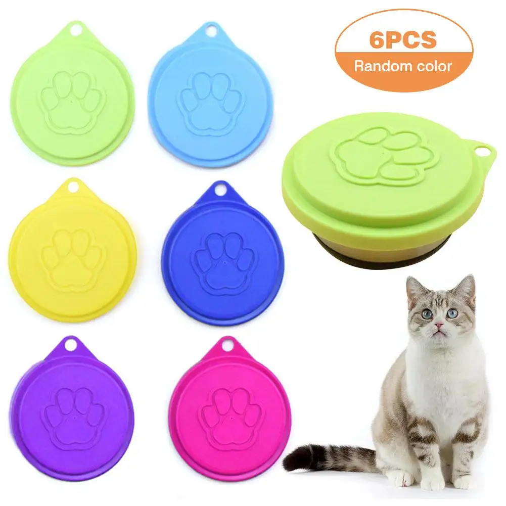 6pcs Pet Silicone Canned Lid Cover Sealed Feeders Food Can Lid Dog Cat Storage Cap Reusable Cover Lid Health Pet Daily Supplies