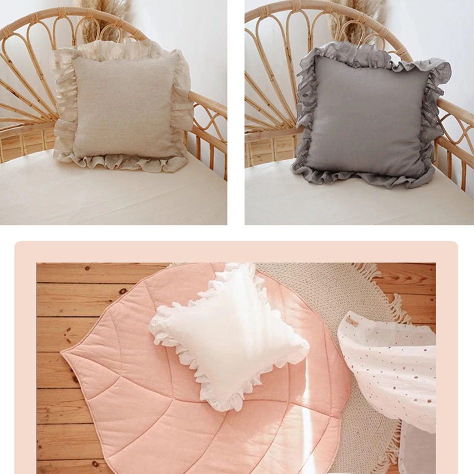 100% Linen Ruffle Pillowcases,Soft and Comfortable Cushion Cover,Home Decor Sofa Pillows,Living Room Couch Ornament