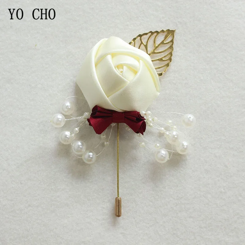 YO CHO  Delicate Wedding Man Boutoniere  Artificial Flowers with Golden Leaves  Woman Brooch  Vintage Dress Decor