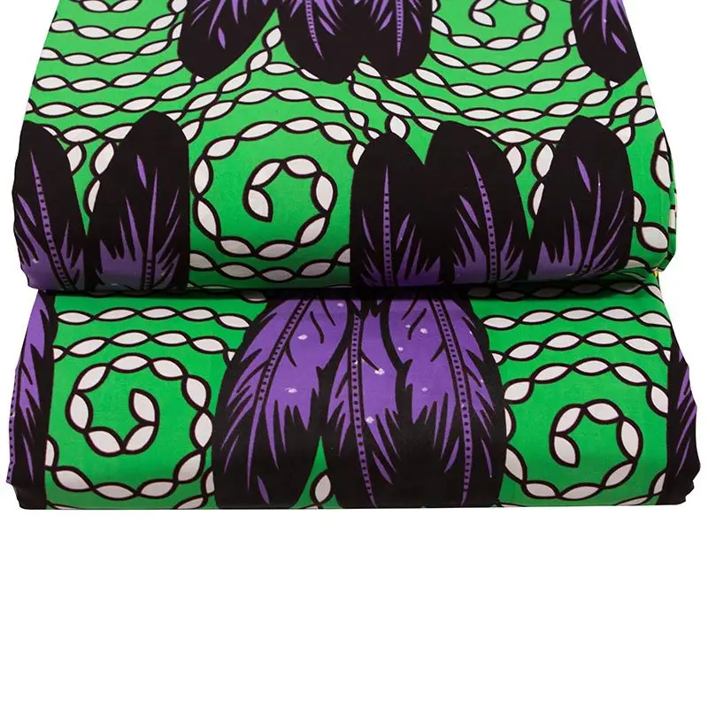 2019 nuovi arrivi moda tessuto africano 100% cotone viola piuma stampa tessuto verde africano vero Ankara