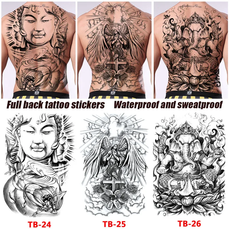 Waterproof Big Large Full Back Chest Tattoo large tattoo stickers fish wolf Tiger Dragon temporary flash tattoos cool men women